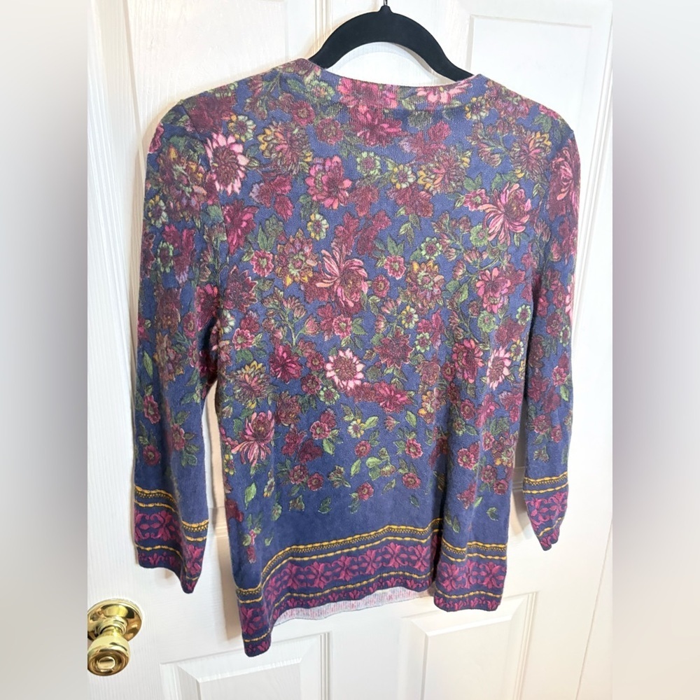 Talbots Audrey Cashmere Sweater – Floral Print – Size L | Burgundy Navy Gold - Picture 7 of 9
